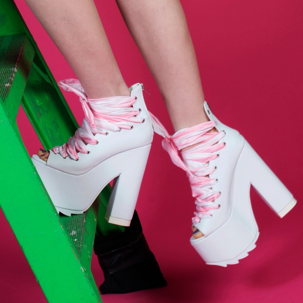 YRU Pure Ballet Bae White Platform Heels